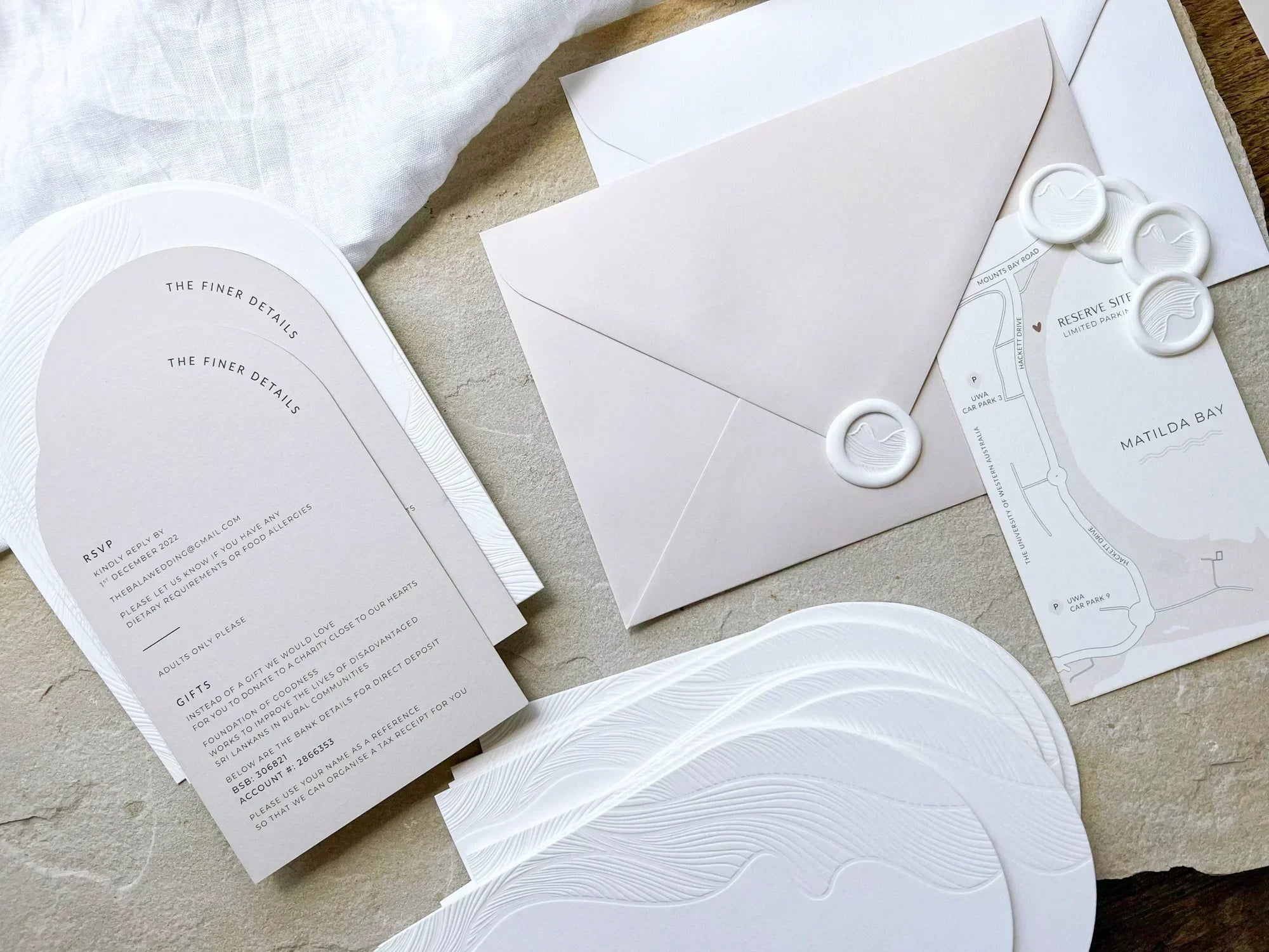 A complete wedding stationery timeline checklist showing all the necessary cards for an Australian wedding.